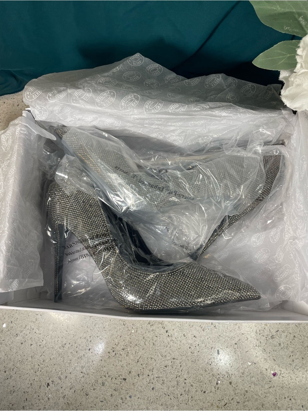 Steve Madden Rhinestone Pointed Toe Pumps - Silver/Black Sparkle - Picture 13 of 13